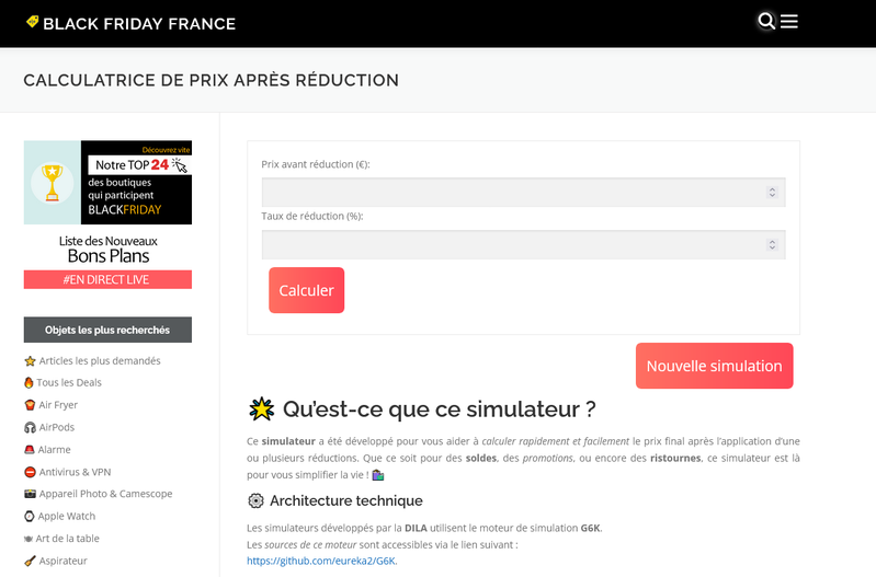 Calculatrice de prix après réduction