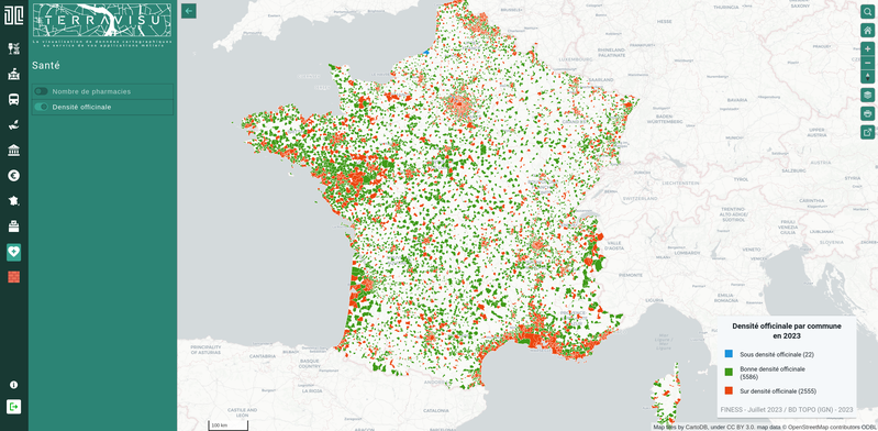 TerraVisu - Densité officinale par commune