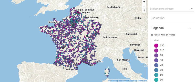 Carte des radars fixes en France