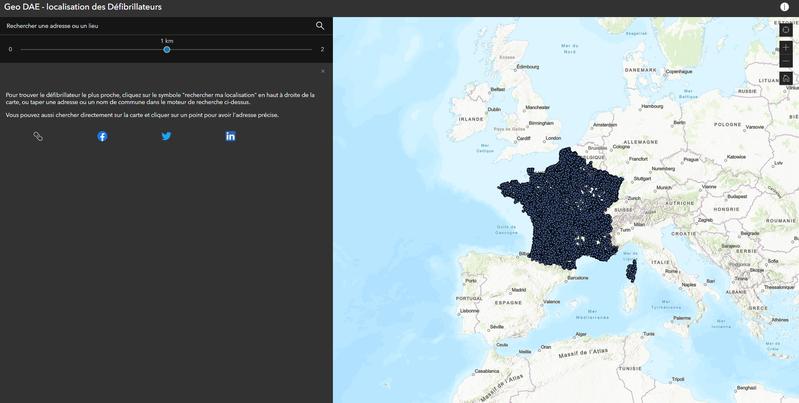 Carte de la localisation des défibrillateurs en France