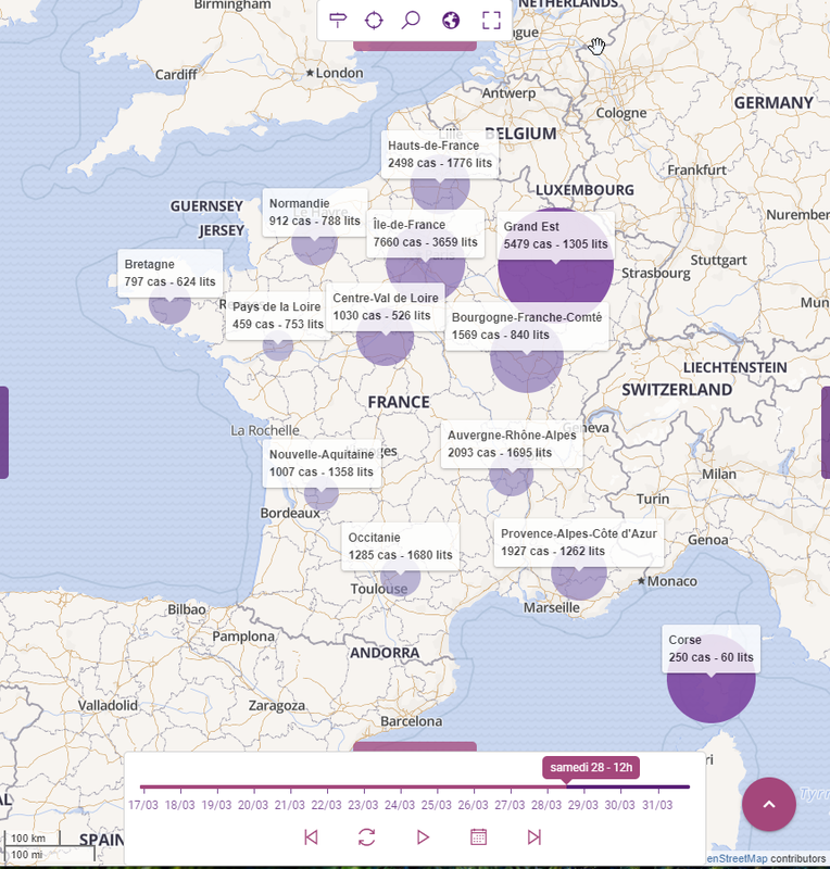 Données cartographiques concernant l'épidémie de COVID-19
