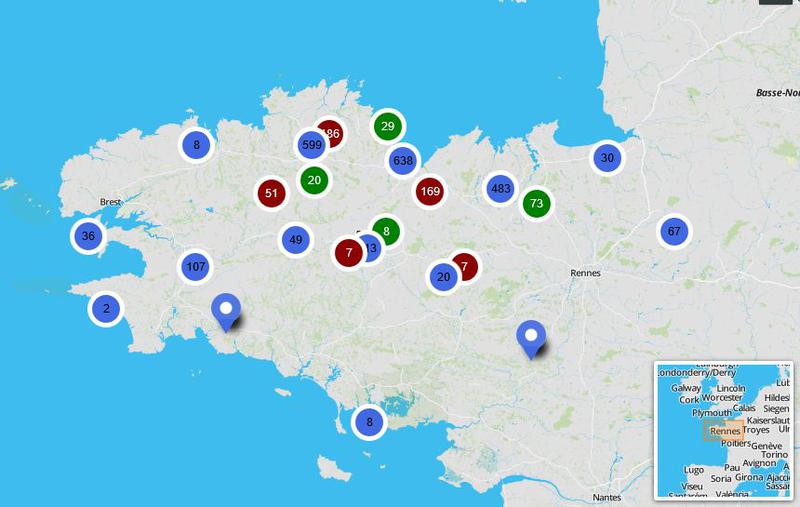 Cartographie des documents figurés mis en ligne par les Archives départementales des Côtes-d'Armor (affiches, photographies, cartes postales)