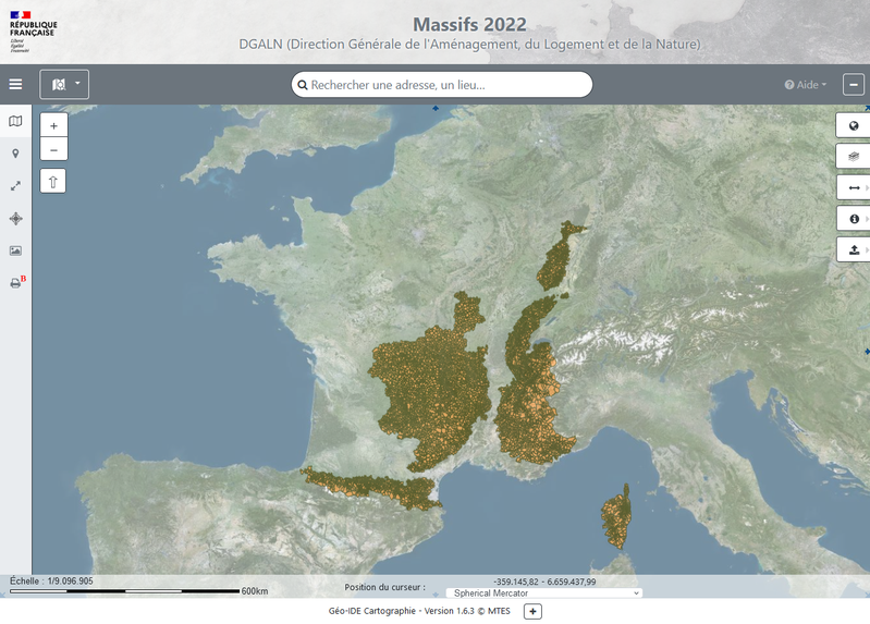 Carte interactive des communes de massif au COG 2022