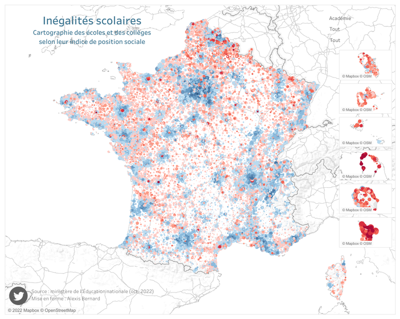 Inégalités scolaires - Cartographie des écoles et collèges selon leur indice de position sociale