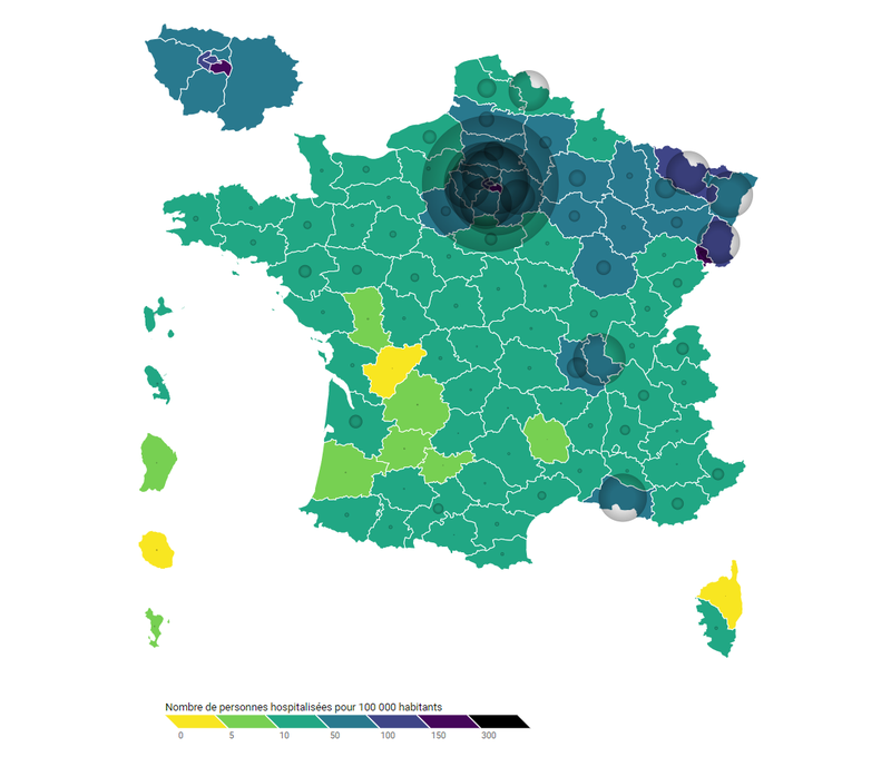 Carte de l'évolution de l'épidémie en France