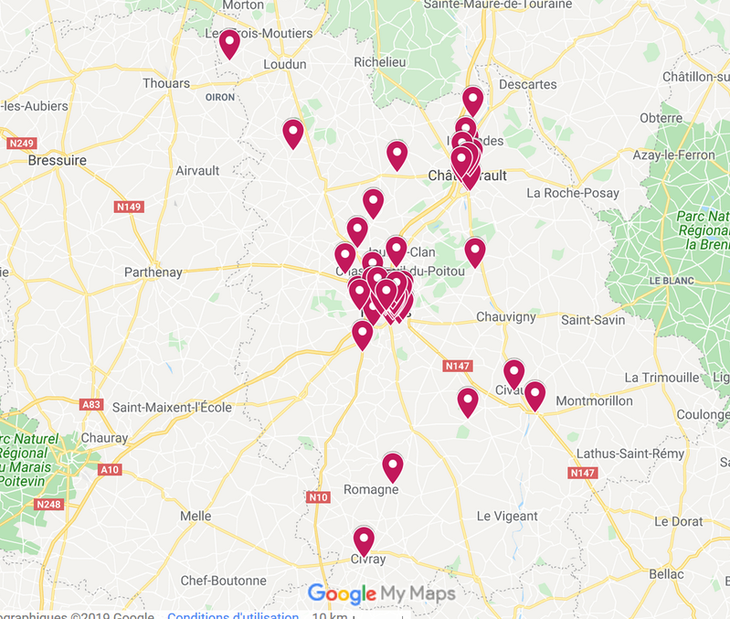 Carte des accidents de vélo en Vienne