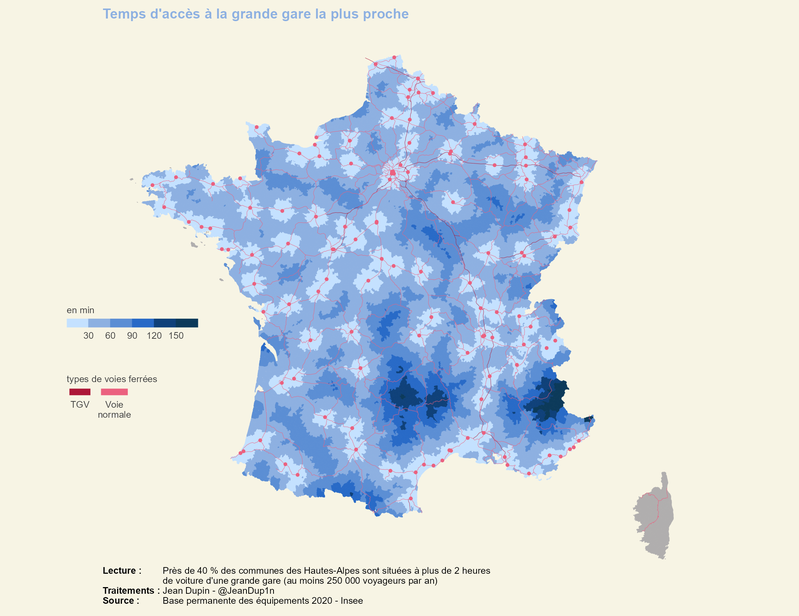 Temps d'accès à la grande gare la plus proche de chez soi
