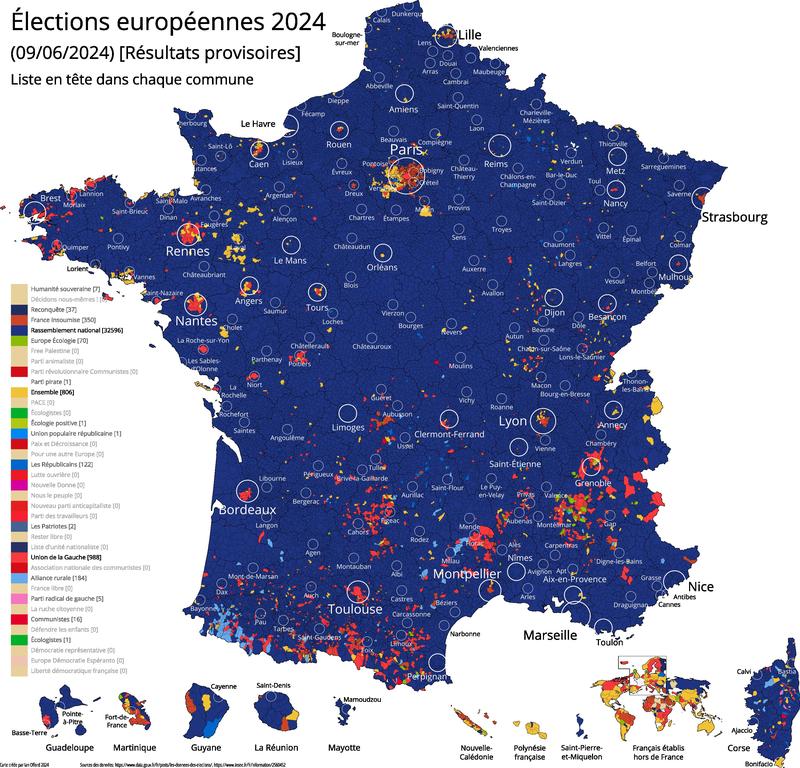 Cartes interactives des résultats des élections européennes de 2024 en France