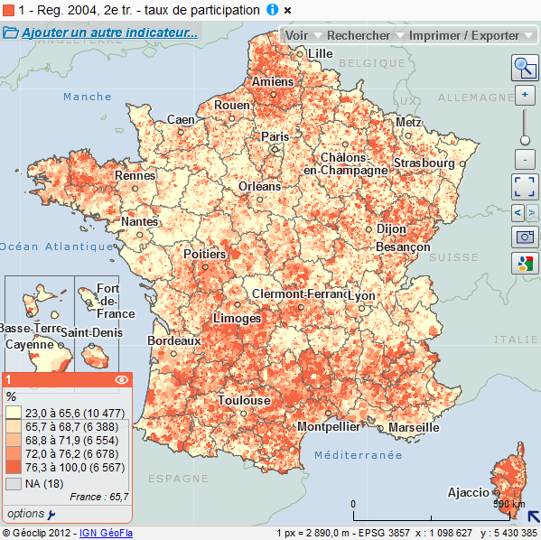 Cartographie nationale des résultats des élections régionales de 2004