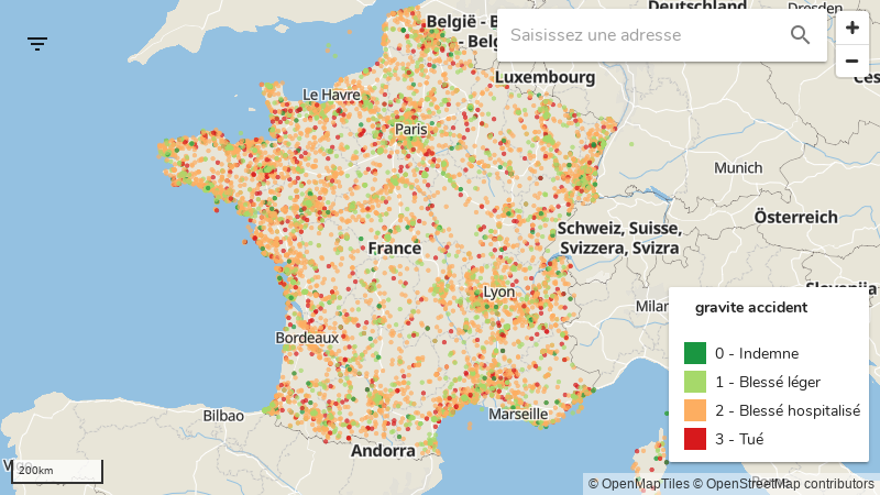 Carte et graphique se rapportant aux accidents de velo