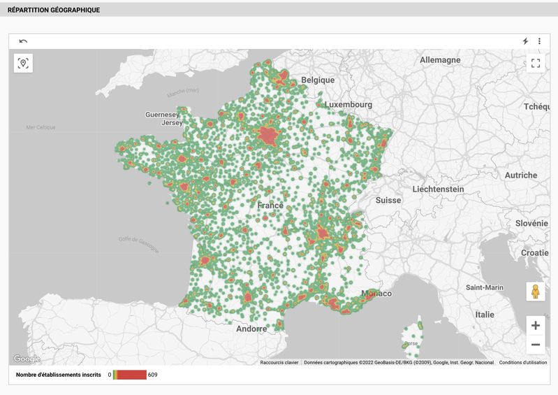 Visualisation des établissements inscrits sur Trackdéchets
