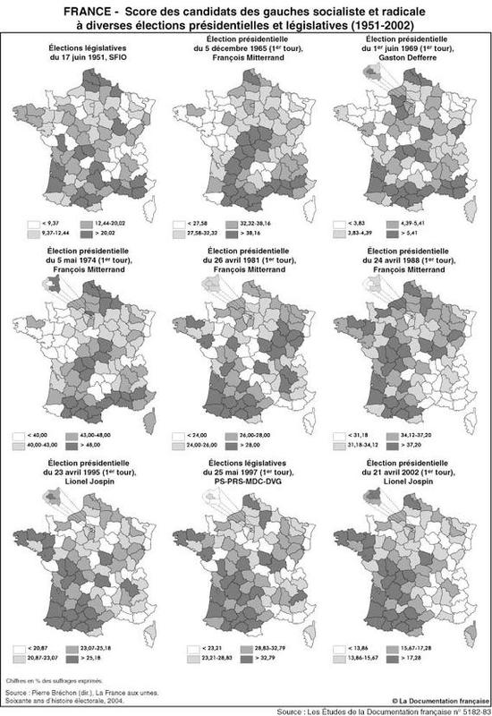 Élections présidentielles et législatives de 1951 à 2002 : résultats des gauches socialiste et radicale