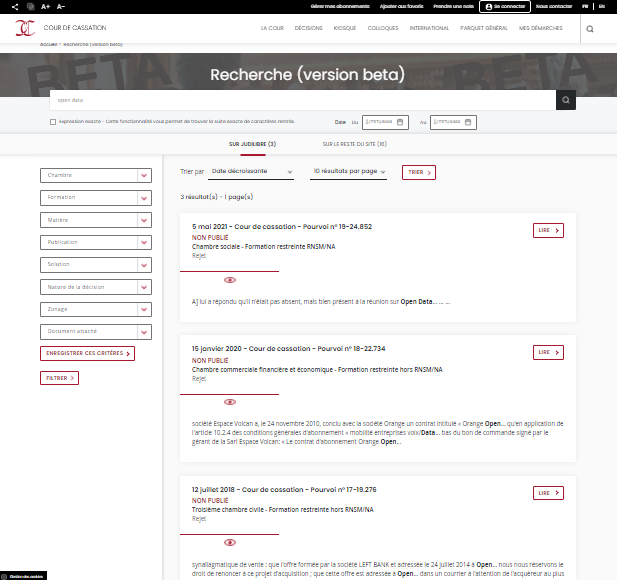 Moteur de recherche de l'open data judiciaire