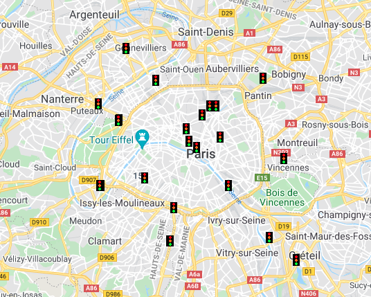 Carte des radars de feux rouges