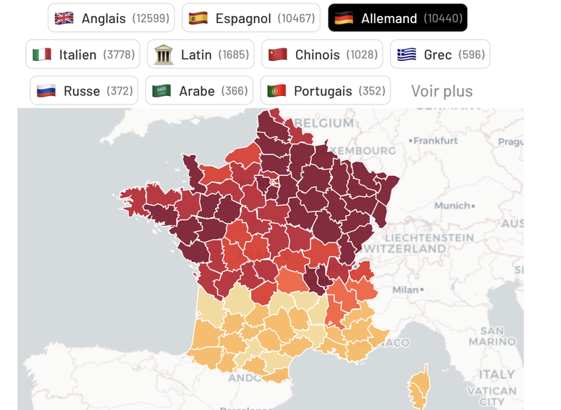Langues enseignées en France selon les départements