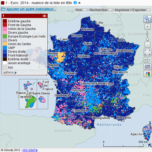 Nuance politique en tête par commune