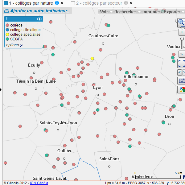 cartographie des collèges par nature et par secteur