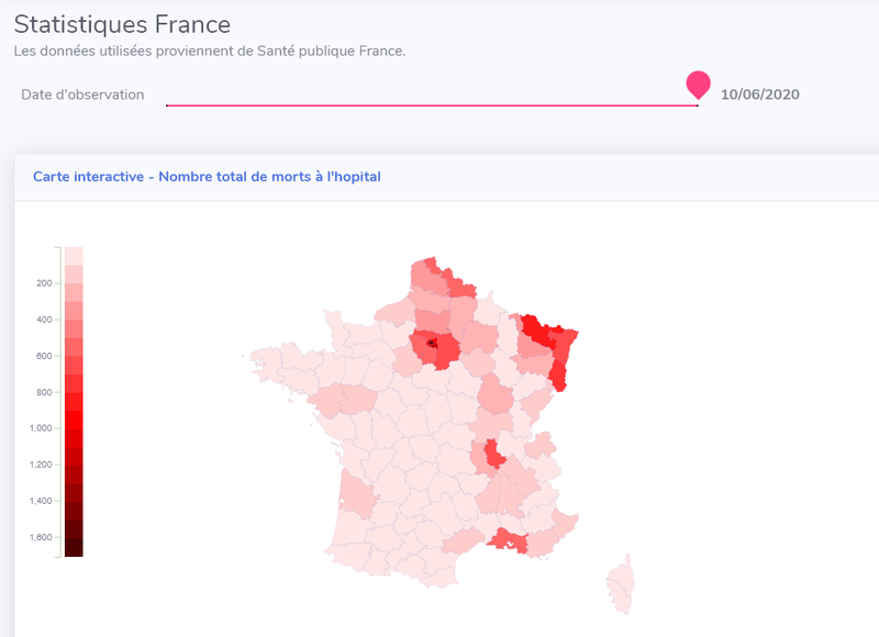 Cartographie interactive des décès liés au Covid19 en France depuis le 18/03/2020