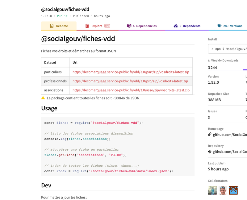 Fiches vos droits et démarches sur GitHub/npm