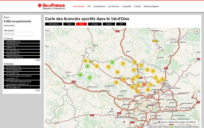 Carte des licenciés sportifs dans le Val-d'Oise