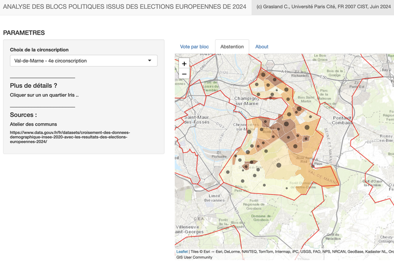 Distributions des blocs politiques issus des élections européennes en Ile de France par IRIS