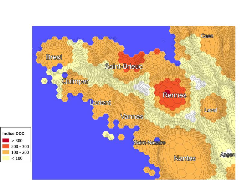 Dysfonction érectile : cartogramme des indices de consommation région Bretagne