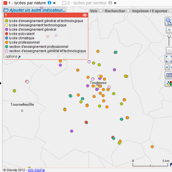cartographie des lycées par nature et par secteur