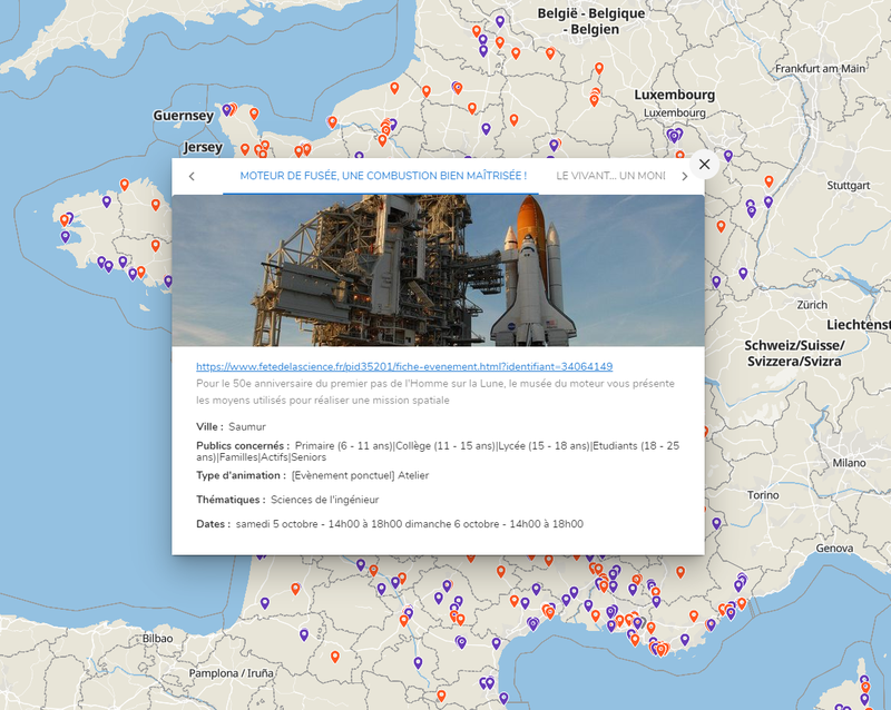 Carte des événements de la fête de la Science