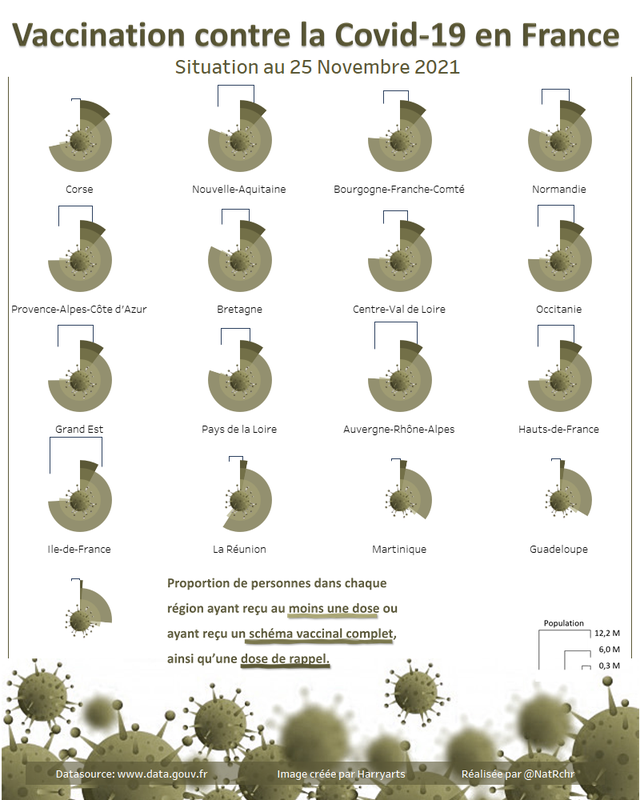 Vaccination contre la Covid-19 en France - Par région - Situation au 25 novembre 2021