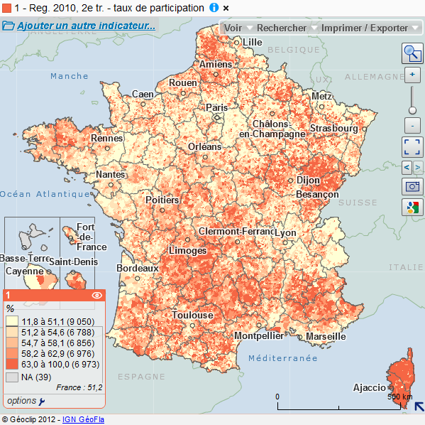 Cartographie nationale des résultats des élections régionales de 2010