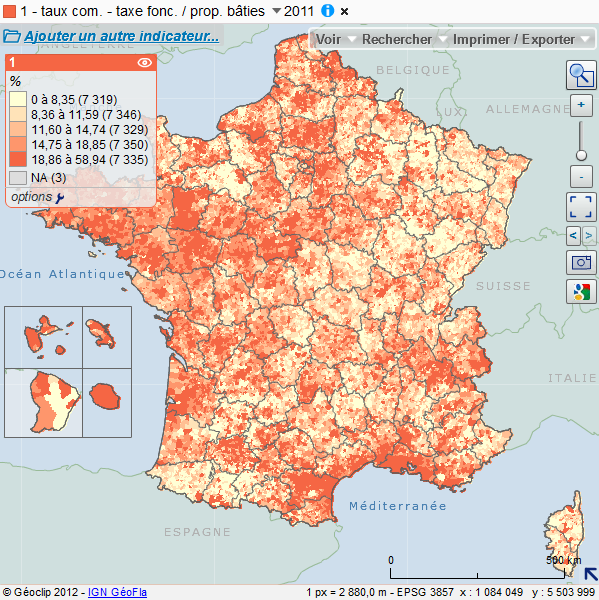 Cartographie des taux d'imposition de la taxe foncière