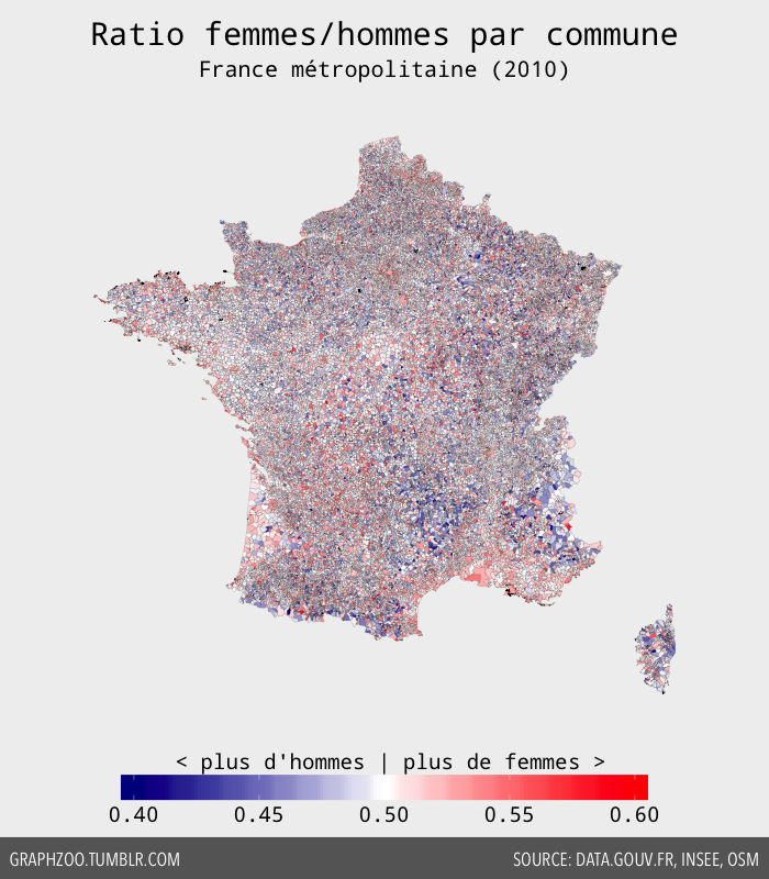 Sex-ratio par commune en France métropolitaine (2010)