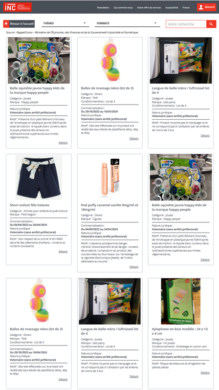Derniers rappels de produits dangereux