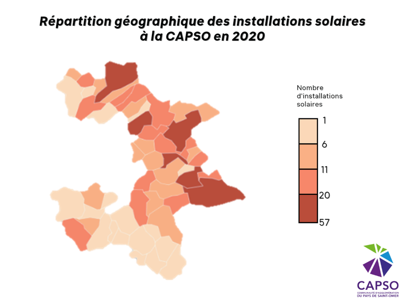 Répartition géographique des installations solaires à la CAPSO en 2020