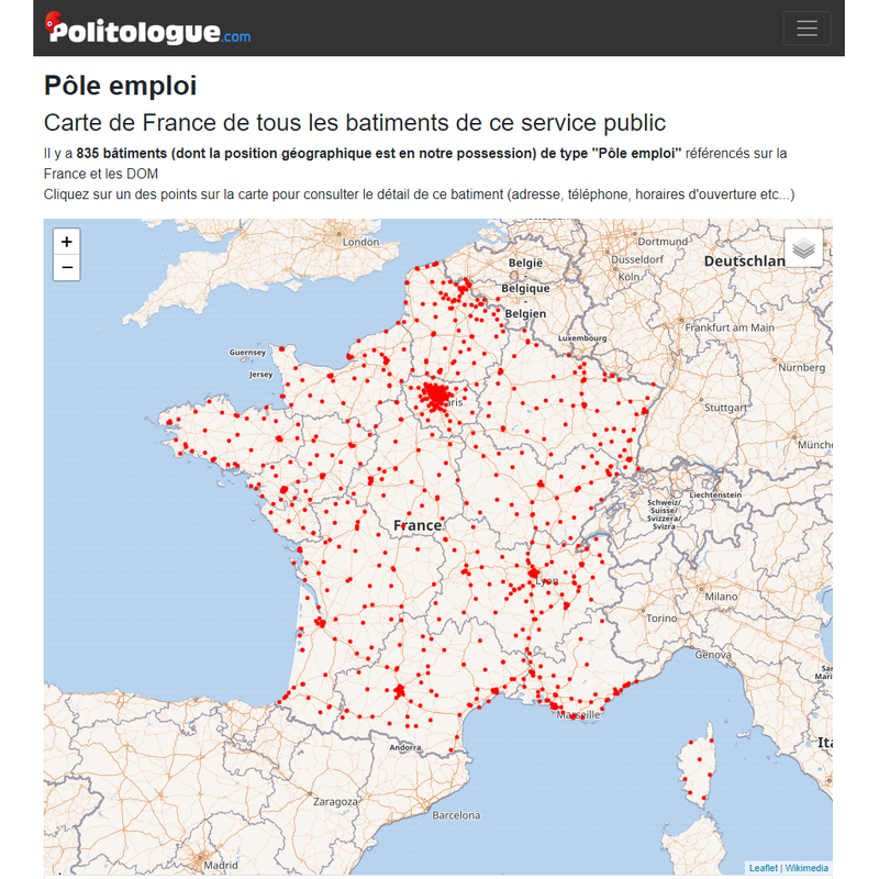 Cartes des France des organismes de Service Public