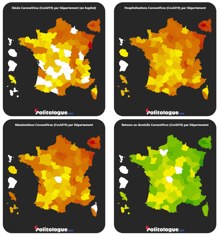 Evolution du coronavirus (covid19) par département (données hospitalières)