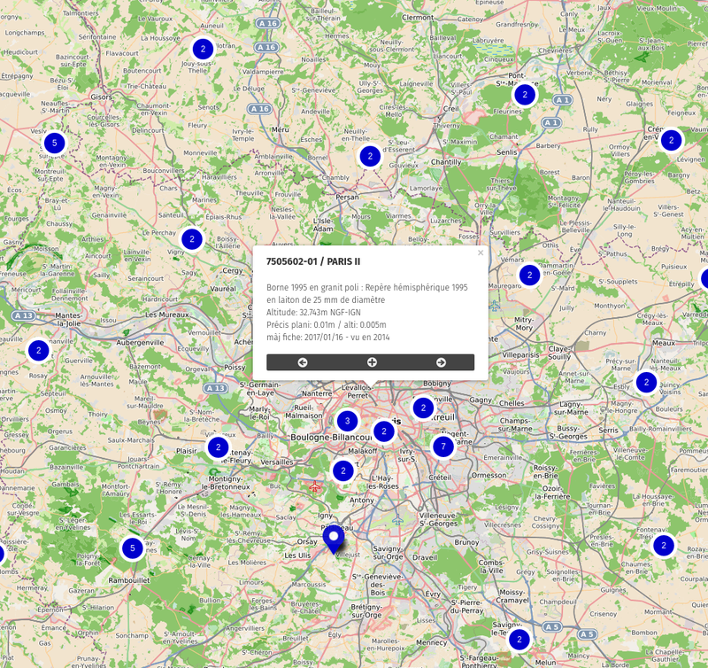 Carte des bornes géodésiques IGN du réseau de Base