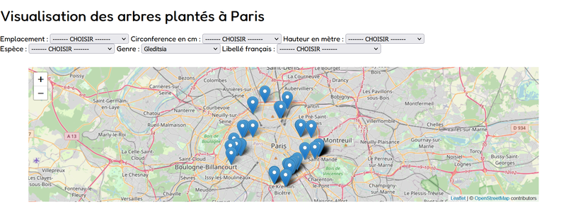 Cartographie des arbres plantés à Paris
