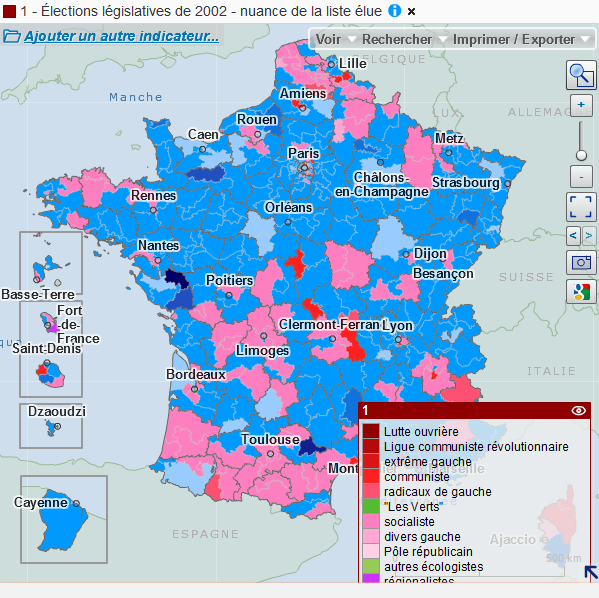 Cartographie nationale des résultats des élections législatives de 2002
