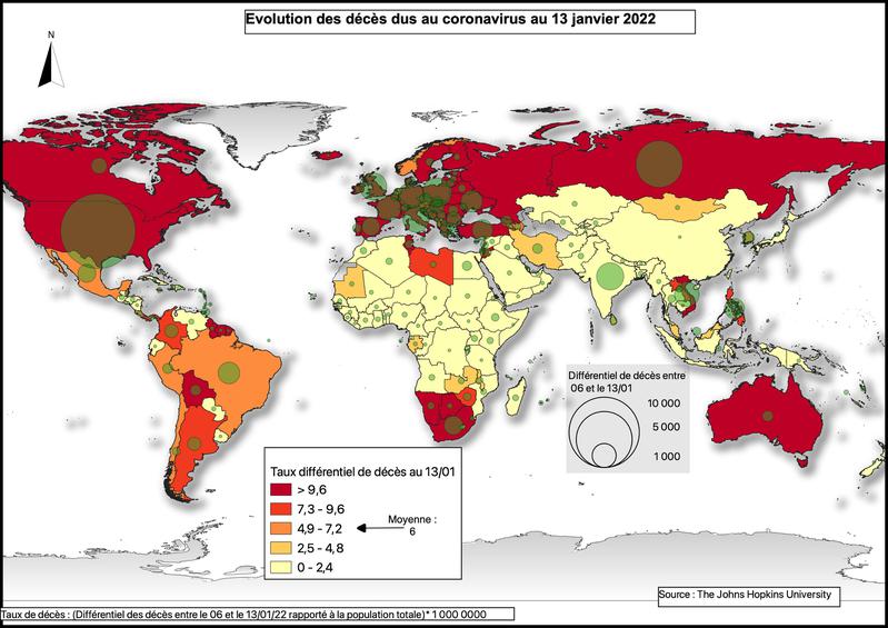 Taux différentiel de décès entre le 06 et le 13 janvier 2022