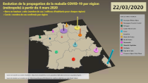 Visualisation dynamique de l'augmentation des cas COVID-19 du 4 au 25 mars par région (métropole uniquement)