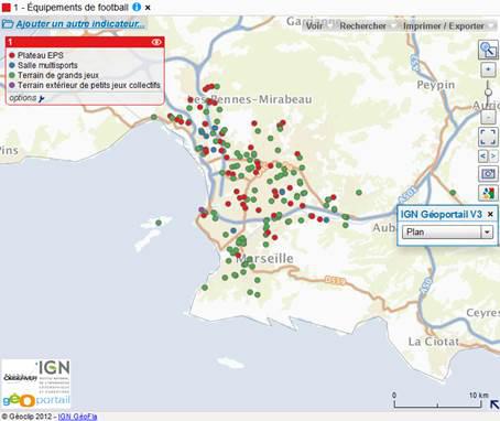 Carte des équipements de football à Marseille