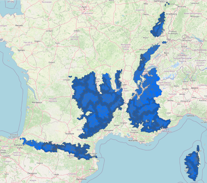 Carte de l'application des dispositions d'urbanisme de la loi Montagne en France Métropolitaine