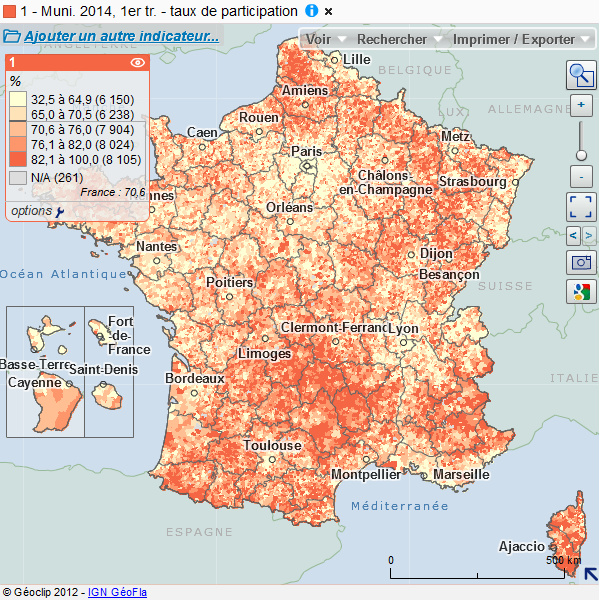 Taux de participation au 1er tour des municipales 2014