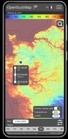Estimer la vitesse maximale de vent enregistrée à une adresse en France