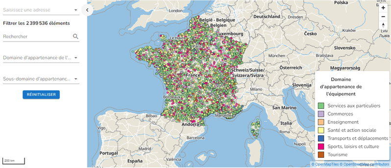 Carte de la base permanente des équipements 