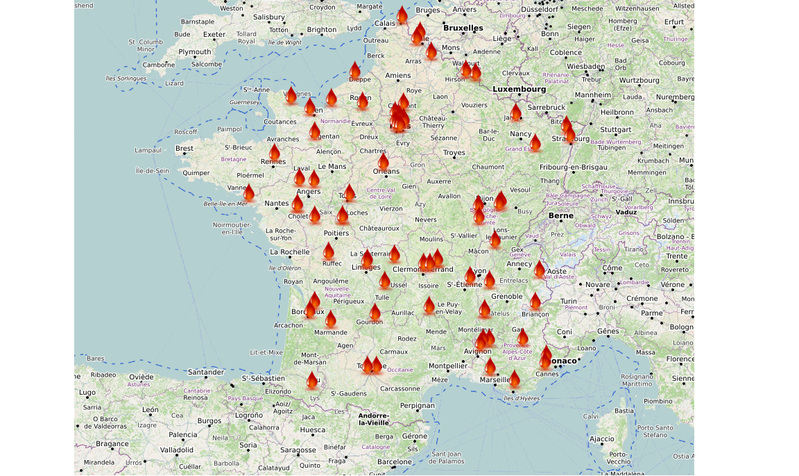 LIEUX DE COLLECTE DE SANG EN TEMPS RÉÉL EN FRANCE MÉTROPOLITAINE