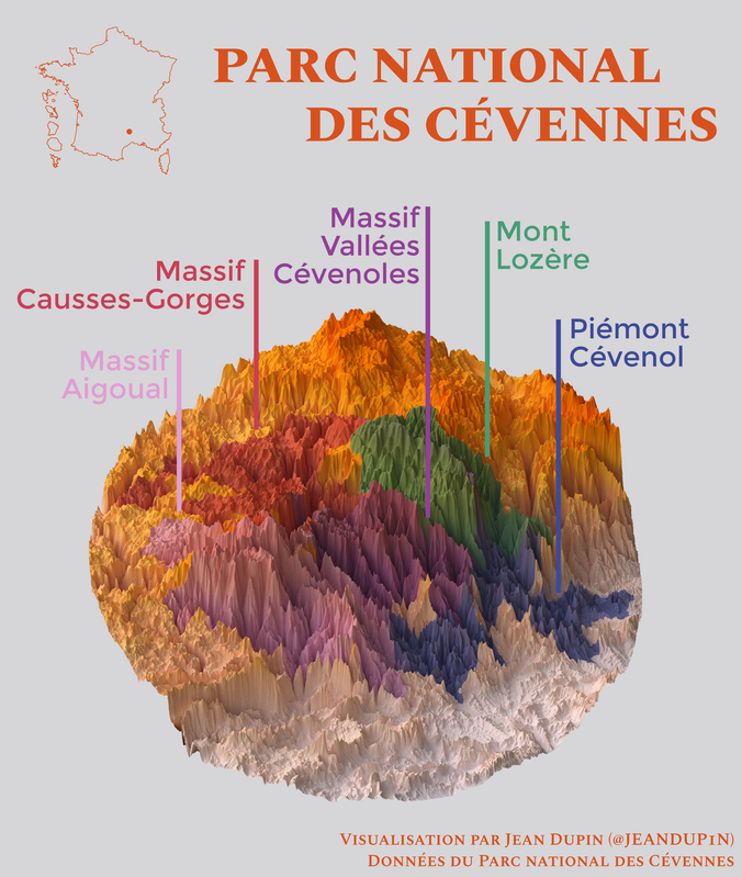 Représentation 3D du Parc national des Cévennes