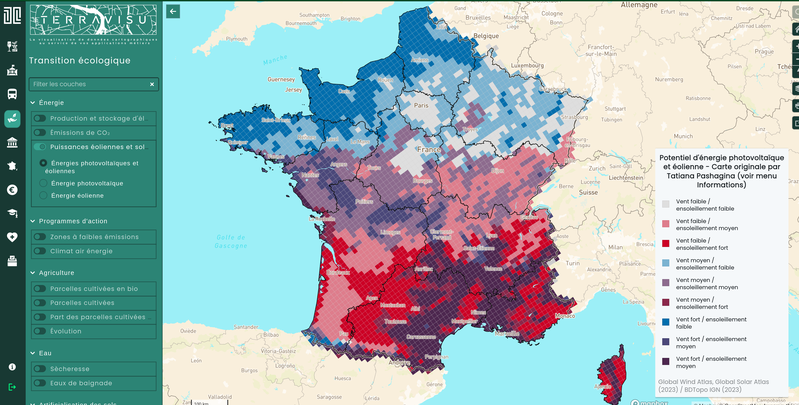 TerraVisu - Potentiel d'énergie photovoltaïque et éolienne en 2023