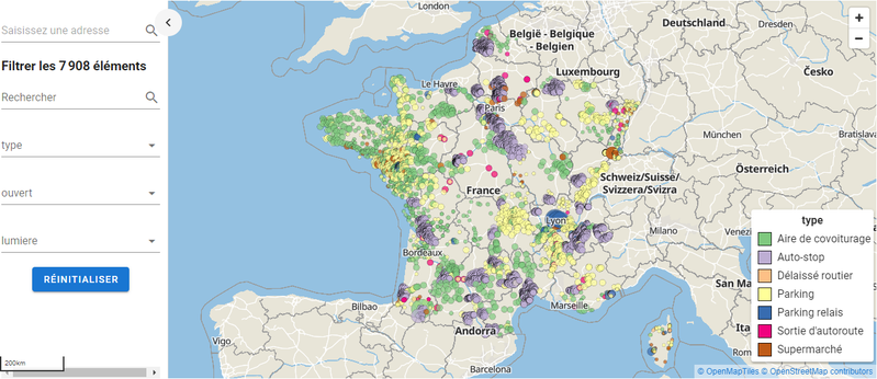 Carte des Lieux de Covoiturage